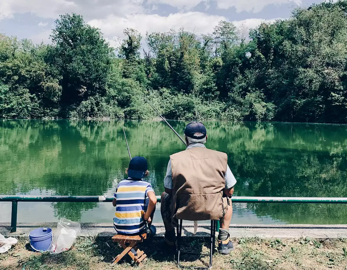 grandfather and grandson fishing jura